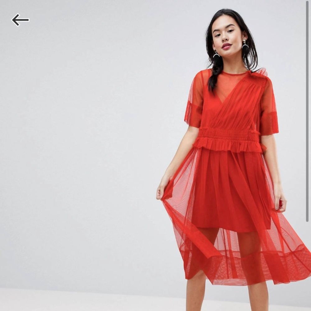 ASOS Vibrant Red Sheer Midi Dress